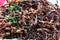 Fried bombay locusts with herb placed on the stall for sale