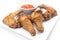 Fried calf and wing chicken isolated on white background.