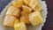 Fried cassava is cracked, soft and tender