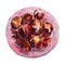 Fried chestnuts in a pink plate isolated watercolor illustration object.