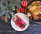 fried chicken christmas tree fir dinner tasty poultry cooking branch fork knife on a wooden