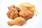 Fried chicken and French fries fast food on white background