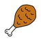 Fried chicken leg brown color icon. Roasted, grilled hen meat isolated vector illustration. Unhealthy nutrition, fat