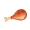 Fried chicken leg. Watercolor illustration fast food isolated on white.