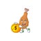 Fried chicken rich cartoon character have big gold coin