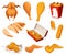 Fried chicken set. Crispy fried chicken pieces isolated on white background. Beautiful delicious in cartoon style. Fresh