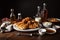 fried chicken, waffles, and syrup for southern-inspired dinner