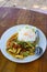 fried chilly paste with shrimps, squid, fish and fried egg