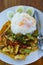 fried chilly paste with shrimps, squid, fish and fried egg