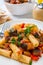 Fried Creole Aubergines Served with Penne Pasta and Parsley