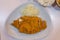 Fried cutlet pork Tonkatsu : Japanses foods on white plate with cabbage