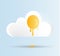 Fried dripping egg in the form of a white and yellow cloud on a blue sky background. Vector illustration for World Egg Day, Easter