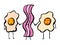 Fried egg and bacon characters. Vector illustration. Grunge hand-drawn style