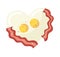 Fried egg and bacon in heart shape vector