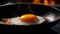 Fried egg on cast iron plate, high heat, healthy protein generated by AI
