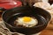 Fried egg in a cast iron skillet