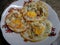 Fried egg. Eggs placed on a white plate. Selective focus.