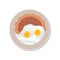 Fried egg, sliced sausage and salami on a plate, isolated on a white background