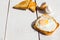 Fried egg on toast, snack, breakfast, white background