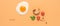 Fried egg with toast, tomato, spice and parsley on a pastel peach background. Banner. Creative layout. Top view, flat lay