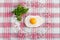 Fried egg on a transparent glass plate