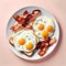 Fried eggs crisp bacon toast breakfast plate food