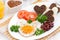 Fried eggs in the form of heart for breakfast Valentine\'s Day