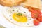 Fried eggs, fresh tomatoes and crunchy toast for breakfast