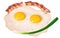 Fried eggs with fried bacon and green onions