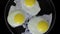 Fried eggs in pan top view