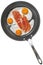 Fried Eggs with Smoked Pork Ham Rasher in Teflon Frying Pan Isolated
