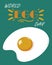 Fried eggs vector illustration. Hand drawn omelette on a green background. Colored sketch of food. Art for world egg day in