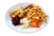 Fried fish - zander/ sander/ pikeperch, salad and french fries on plate