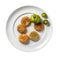 Fried Green Tomatoes On White Smooth Round Plate On Isolated Transparent Background U.S. Dish. Generative AI