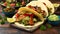 Fried halloumi fajitas with pan roasted onions and bell peppers, avocado guacamole and pickled jalapeno peppers