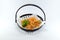 Fried Japanese Shrimp in black dish on white background