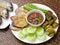 Fried Mackerel fish chili sauce and fried vegetable w