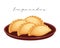 Fried meat pies, empanadas on a clay plate, latin american cuisine. National cuisine of Argentina. Food illustration