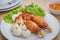 Fried minced shrimp with sugar cane and noodles, Vietnamese food