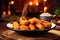 Fried Mozzarella Sticks On Stone Blurred Background Rustic Pub
