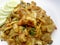 Fried noodle with Green Curry and Shrimp in padthai style, Thai food.