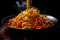 Fried noodles. Traditional Chinese dishes