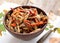 Fried oyster mushroom on a frying pan