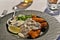 Fried pike perch with mushroom sauce.