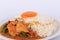 Fried pork curry, Stir fried pork and red curry paste with sunny side up egg.