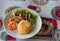 Fried pork rice. Fried rice with Thai basil and crispy belly pork - Thai food style. Fried rice with pork on the white dish.