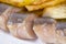 Fried potato with pieces herring