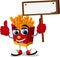 Fried potatoes cartoon thumb up with blank board