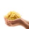 Fried potatoes hand held in white background