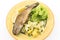 Fried rainbow trout with potatoes and green salad